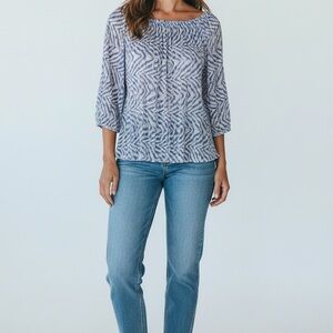 Poof New York Blue and White Patterned Top